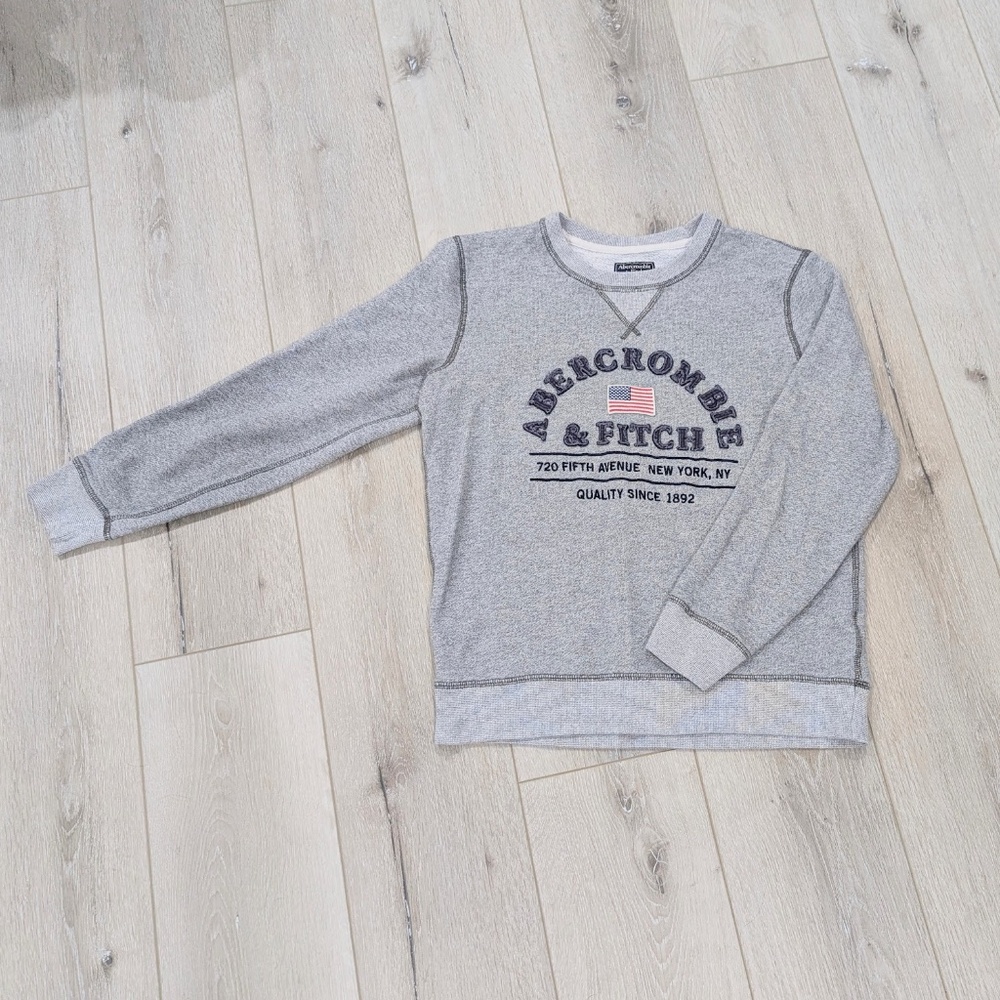 Abercrombie & Fitch Mens Heather Gray Long Sleeve American Flag Sweatshirt - XS